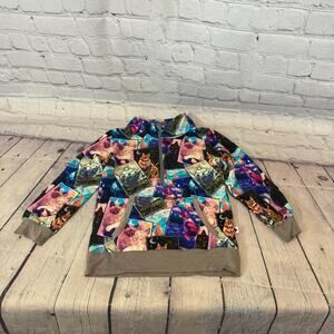 Little Geeks Trilogy Co Cat Print Bamboo Quarter Zip Shirt